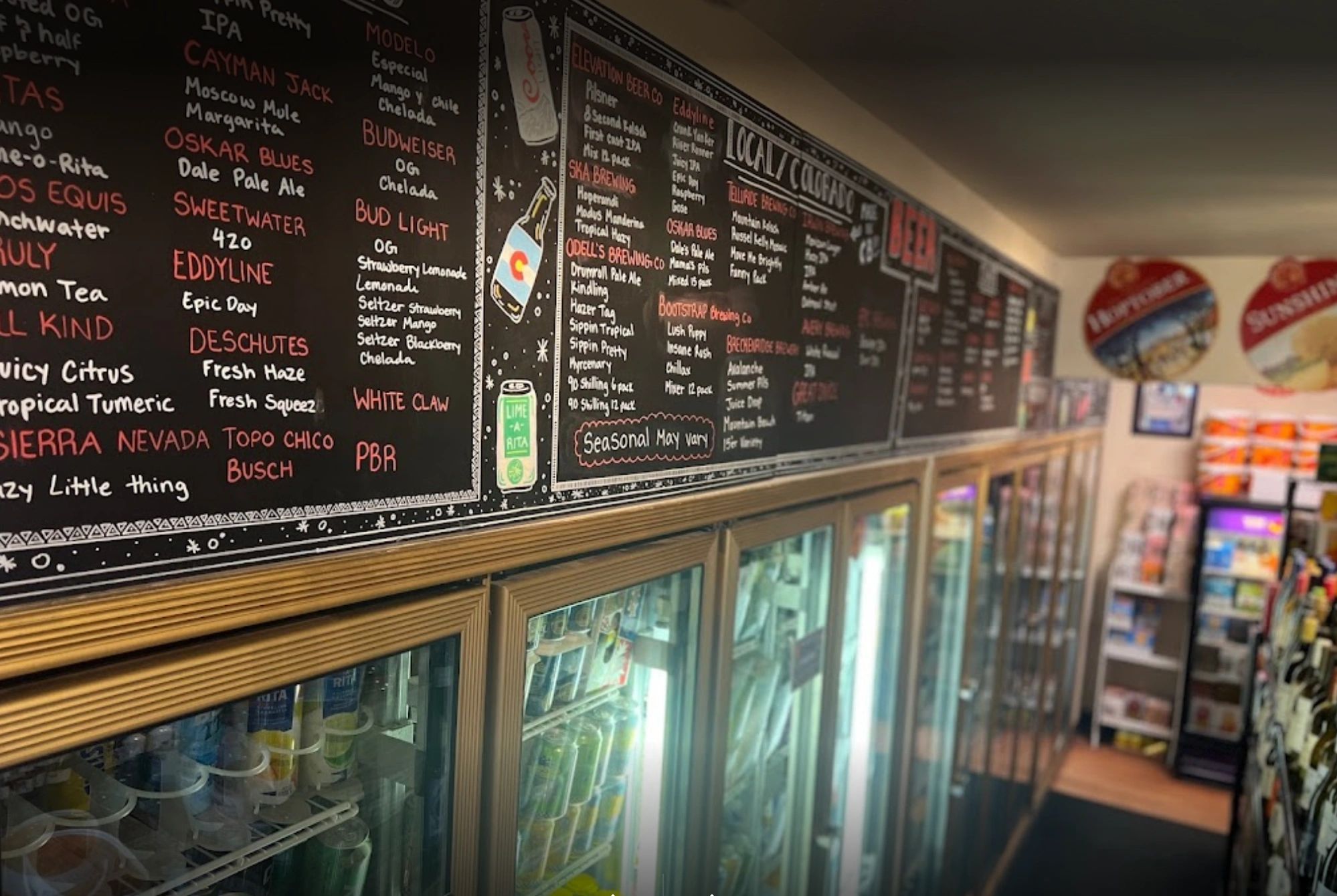 Beer chalkboard menu at Treasury Liquors